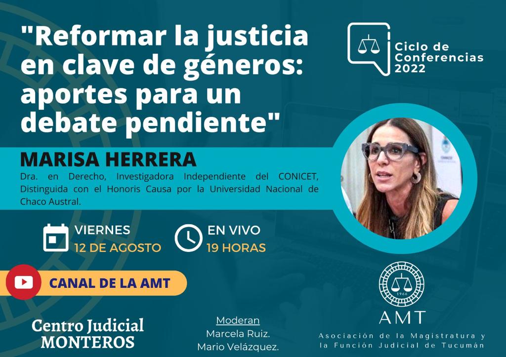 📌📚HOY viernes 12 de agosto a las 19.00 se llevará a cabo la videoconferencia "Reformar la justicia en clave de géneros: aportes para un debate pendiente”, dictada por la Dra. Marisa Herrera. Link: youtube.com/c/asociacionde…