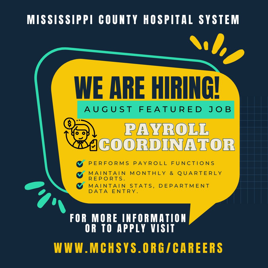 Check out our latest job posting: Payroll Coordinator.   Go check it out.  Visit mchsys.org/careers to learn more and to apply!