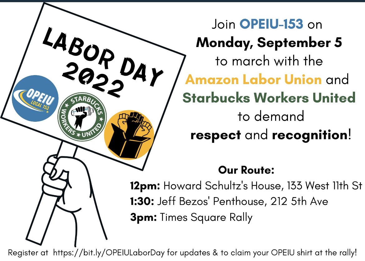 Derrick Palmer (@derrickpalmer_) on Twitter photo itβs back to business. <a href="/amazonlabor/">Amazon Labor Union IBT</a> <a href="/SBWorkersUnited/">Starbucks Workers United</a> and <a href="/opeiu153/">OPEIU Local 153</a> will be hosting a Labor Day rally for respect and recognition in Manhattan on September 5 from 12pm-3pm. Weβll be shutting the city down for Labor Day! Come show solidarity! πͺπΎ itβs back to business. <a href="/amazonlabor/">Amazon Labor Union IBT</a> <a href="/SBWorkersUnited/">Starbucks Workers United</a> and <a href="/opeiu153/">OPEIU Local 153</a> will be hosting a Labor Day rally for respect and recognition in Manhattan on September 5 from 12pm-3pm. Weβll be shutting the city down for Labor Day! Come show solidarity! πͺπΎ