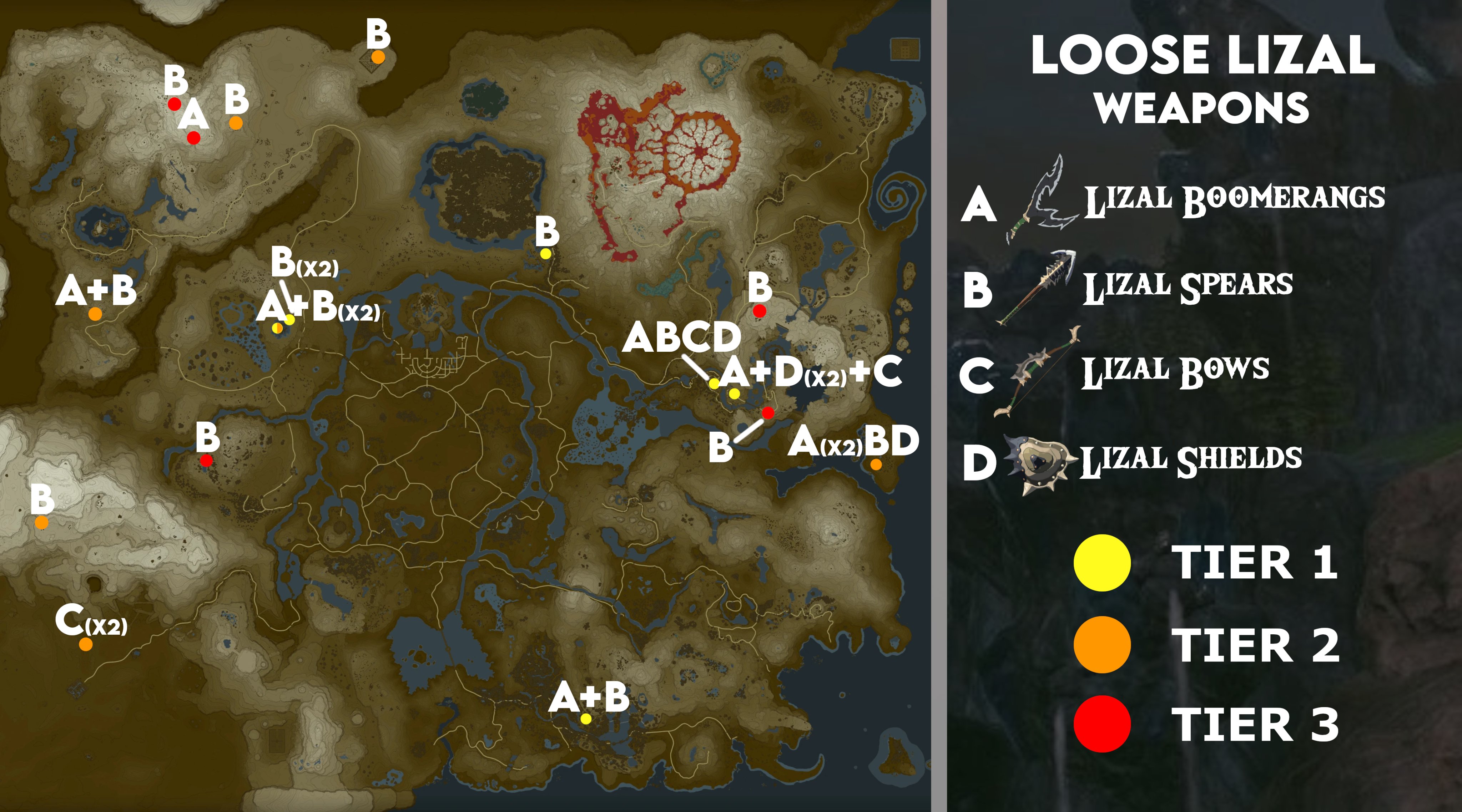 Croton 🍞 on Twitter "A map of all loose Lizalfos weapons, perfect for