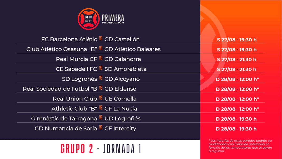 Ya tenemos horario para el primer partido de liga, sábado 27 21:30h