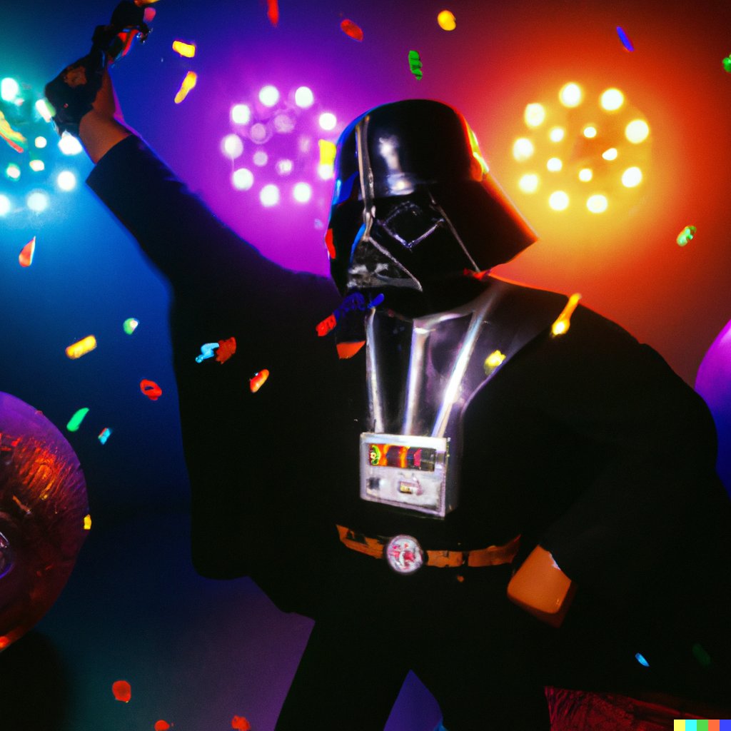 elijahmathews's tweet photo. A high definition photo of Darth Vader grooving to the beat at a 1970s disco party #dalle2 https://t.co/G9QlqpqCxO