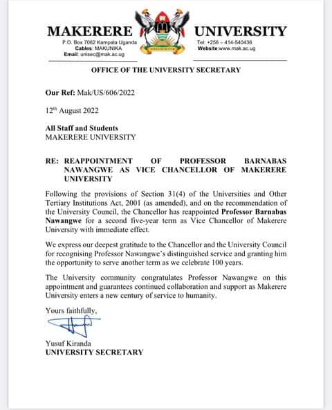 martinssempa's tweet photo. Congratulations to @ProfNawangwe for reappointment as VC of @Makerere . It's been a great four years working with you as @PrimeTimeMAK in mentoring Univ students from #Porn #Drugs #HIV and #Acadamic #Deliquency https://t.co/4NE5iap1Wo