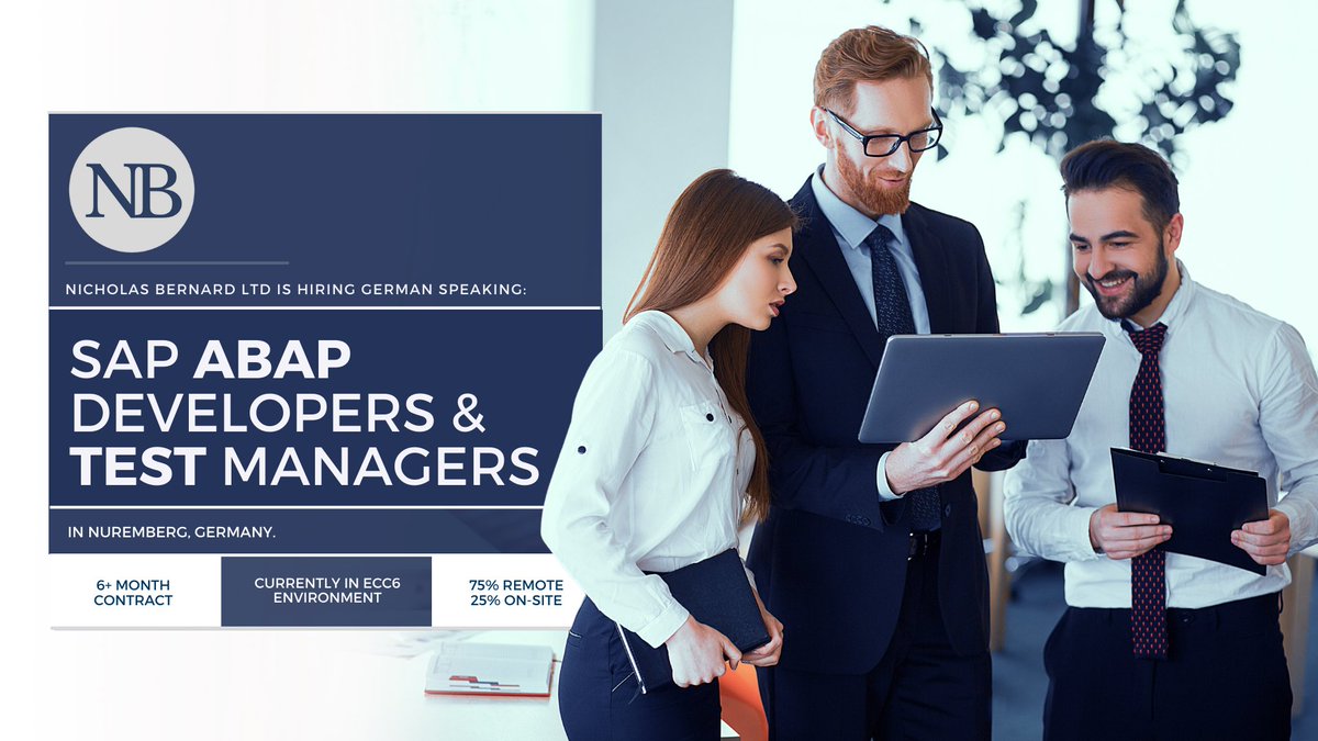 Andrei is hiring SAP ABAP Developers and SAP Testing Managers / Consultants in #Nuremberg, #Germany. 🇩🇪

The project is still in the ECC6 environment, with plans to migrate to S/4HANA soon, so experience within this domain would be a bonus.

E: Andrei@nicholas-bernard.com.