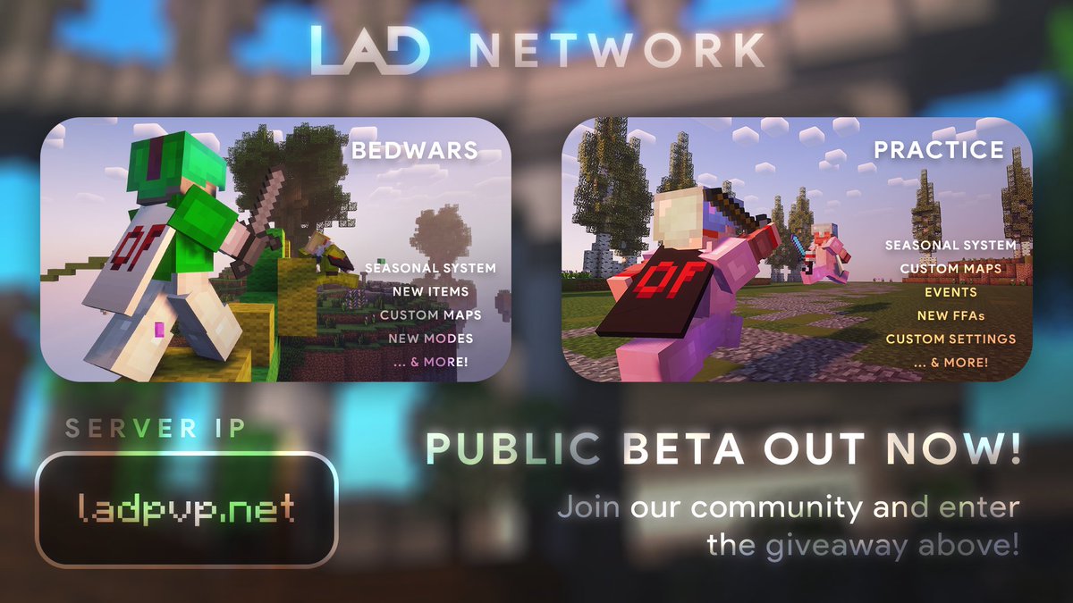 LADServer's tweet photo. LAD Open Beta!  🎉
We are giving away: x2 Lunar Cloaks, x2 Lunar Emotes, x2 Mortal Ranks, x2 Divine Ranks, and x2 Reaper Ranks
REQUIREMENTS: 
❤️ Like and Retweet
✅ Follow @SilentButDeqdly, @kimoVoid, &amp; @LADServer 
💬 Reply with your IGN
Winners announced in 1 week, good luck! https://t.co/Ns74f0iEJT