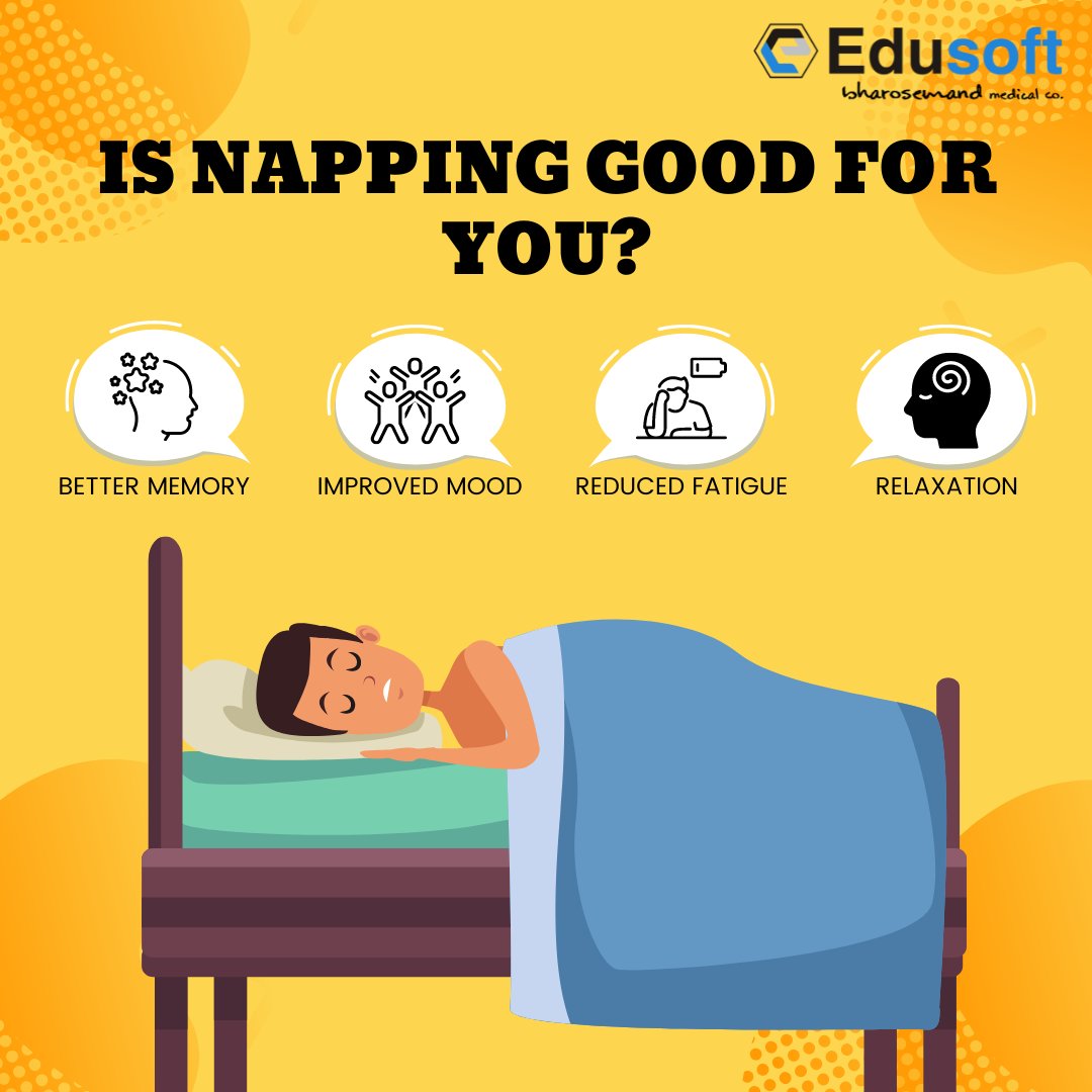Edusoft_Health's tweet photo. There’s no need to feel lazy for indulging in daytime sleep. A short nap in the mid-afternoon can boost memory, improve job performance, lift your mood, make you more alert, and ease stress. Cozy up to these nap benefits.
#napping #edusoft #edusofthealthcare #napisgoodforhealth https://t.co/QGKWEQVuXf