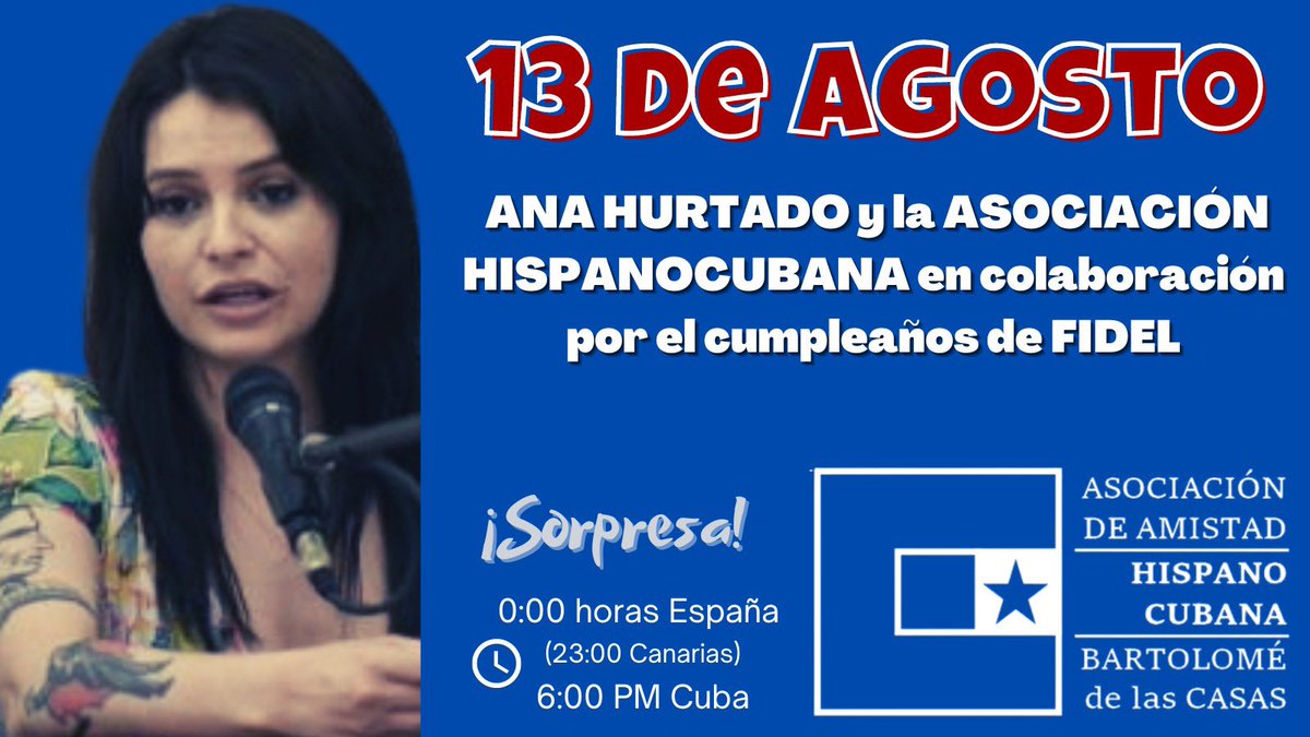 Desde las 12 de la noche de España que ya será 13 de Agosto, junto a <a href="/H_Cubana/">𝗔𝗺𝗶𝘀𝘁𝗮𝗱 𝗛𝗶𝘀𝗽𝗮𝗻𝗼𝗰𝘂𝗯𝗮𝗻𝗮</a> hemos preparado una sorpresa que durará todo el día por el cumpleaños de Fidel.

Estad atentos✨

#FidelPorSiempre