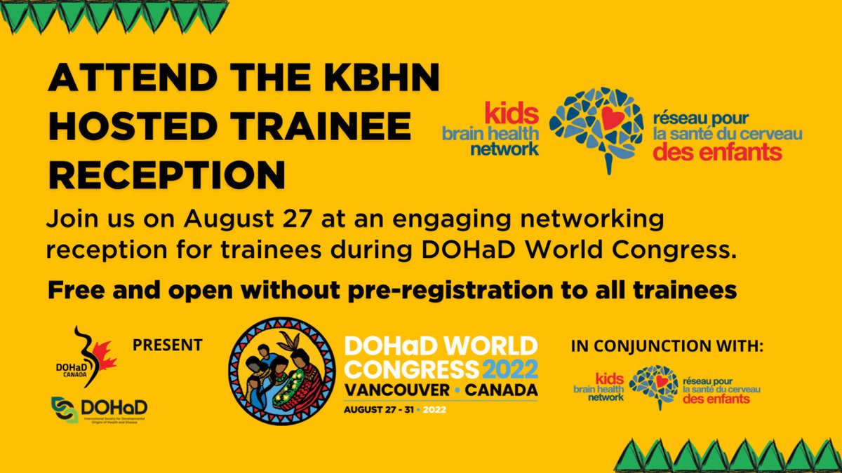 DOHaD World Congress 2022 (@dohad2022) on Twitter photo The <a href="/KidsBrainHealth/">Kids Brain Health Network</a> Hosted Trainee Reception aims to create a sense of community among trainees by connecting them to their peers from different research backgrounds, labs, and locations around the world.
This event is free to all trainees. Learn more: kntn.ly/c1b4cb57 The <a href="/KidsBrainHealth/">Kids Brain Health Network</a> Hosted Trainee Reception aims to create a sense of community among trainees by connecting them to their peers from different research backgrounds, labs, and locations around the world.
This event is free to all trainees. Learn more: kntn.ly/c1b4cb57