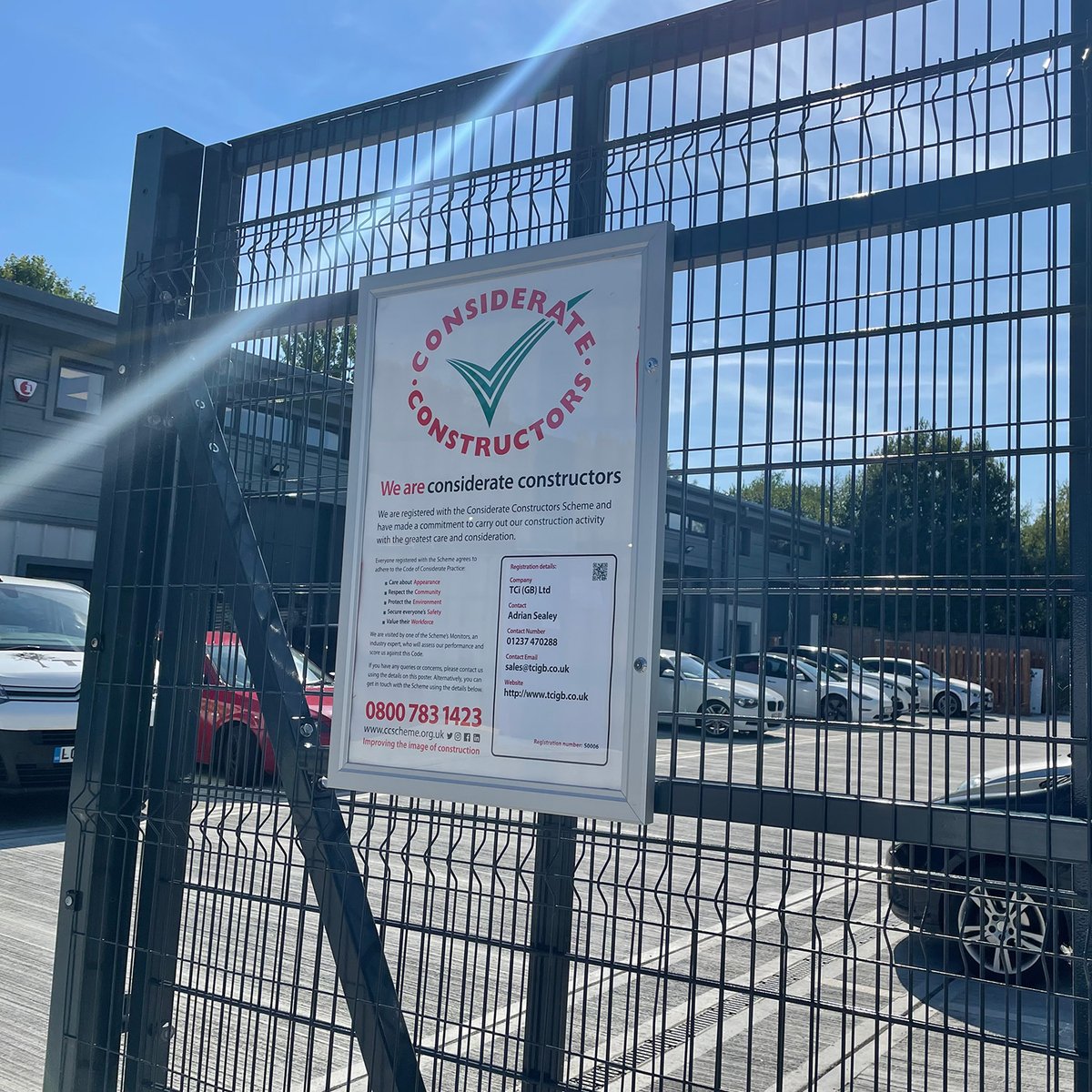 TCiGB's tweet photo. Always proud to arrive at our premises and see our @CCScheme registration board on display. As "Most Considerate Supplier" we always strive to follow the #CodeOfConsideratePractice and do our best for the image of the #construction industry. #LoveConstruction #imageofconstruction https://t.co/kxN0uyC6dE