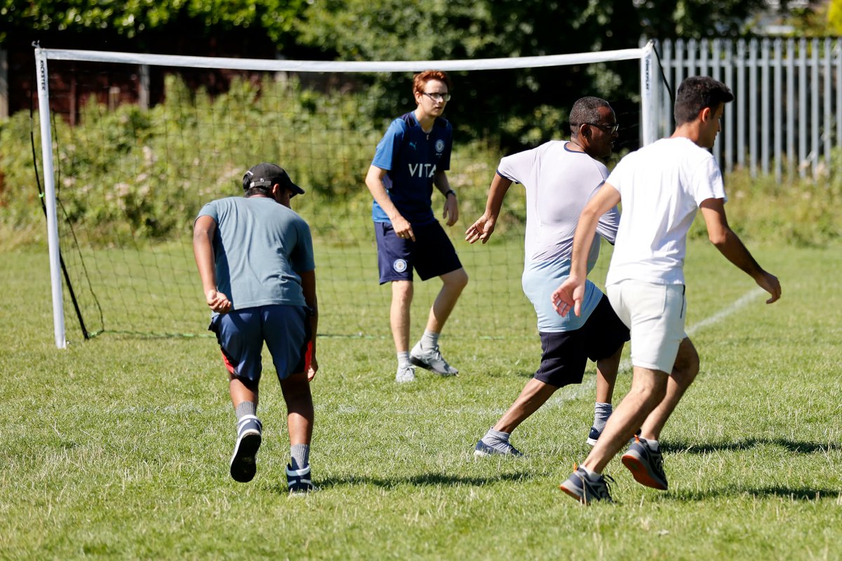 StockportCounty's tweet photo. Our @SCFCCommunity team are providing weekly football sessions for asylum seekers in Stockport. 

The sessions aim to improve mental health whilst providing fun for all participants! They donated some training kit for the players today, along with bringing the Trophy along! ⚽️ https://t.co/GFyeVyglQi