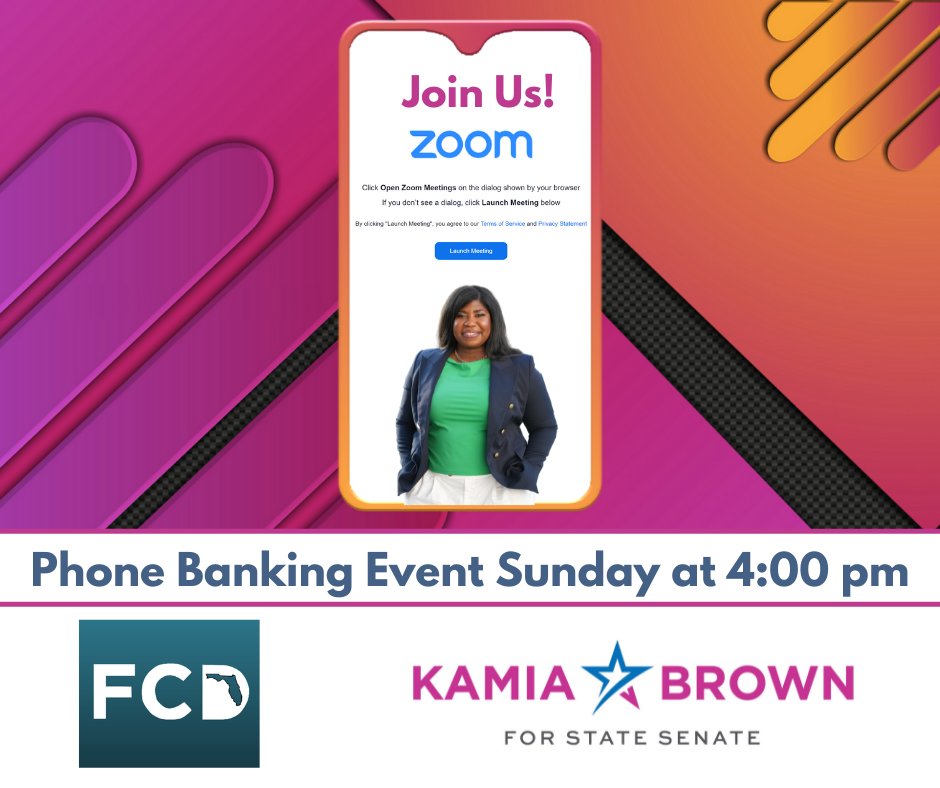 We are pleased to partner with Florida College Democrats for a phone banking event this Sunday at 4:00 pm! 

Please join us with the zoom link below:
ufl.zoom.us/j/92112150257

#kamiaforsenate