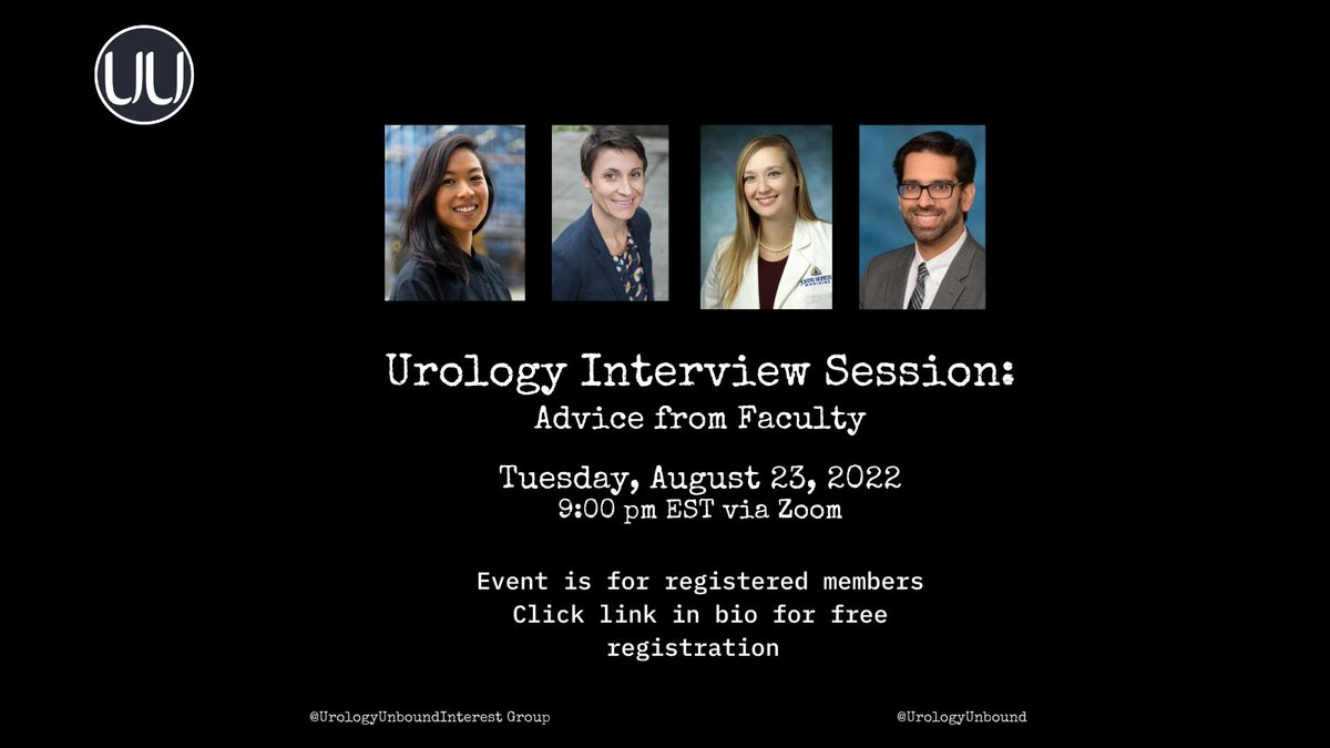 Don't forget to join the esteemed faculty @GeolaniDy <a href="/spsutkaMD/">Sarah P. Psutka MD MS</a> <a href="/MCliftonMD/">Marisa Clifton</a> <a href="/MMSiddiquiMD/">Minhaj Siddiqui</a> August 23rd on how to ace this interview season. <a href="/LatinXUro/">LatinX In Urology</a> <a href="/UroResidency/">UroResidency</a> <a href="/Uro_Res/">The Urology Applicant ⚕</a> <a href="/AmerUrological/">Amer. Urol. Assn.</a> <a href="/rfrankjones_uro/">R. Frank Jones Urological Society</a> #UroSoMe #BlackinUrology #UrologyMatch2023 #MedTwitter #urologyinterview
