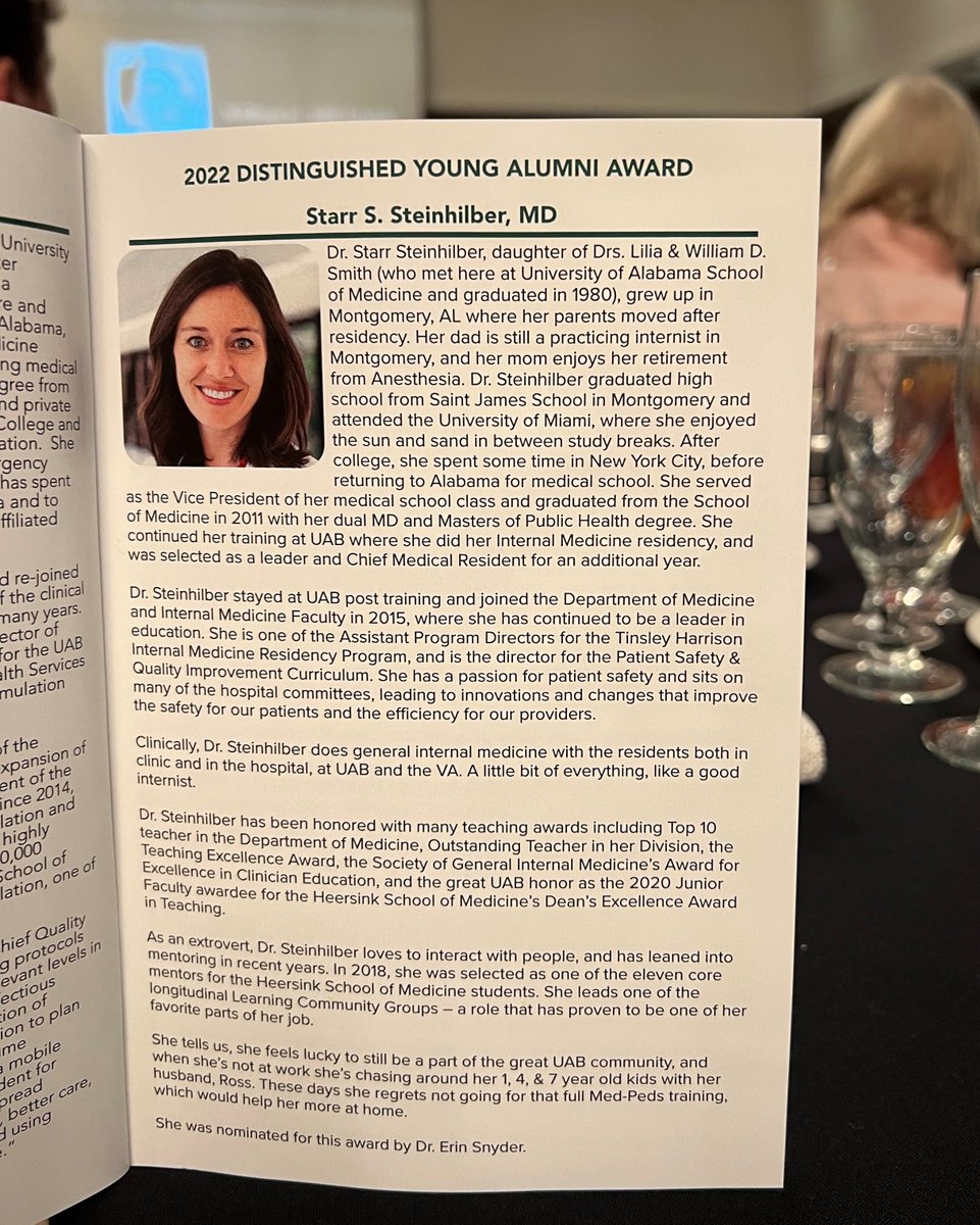 🥳 WOOHOO!! Cheers to @starrgazed for receiving the UAB #MedicalAlumniAssociation 2022 Distinguished Young Alumni Award! Well deserved, Dr. Steinhilber! 👏 @uabimres @UABGIM