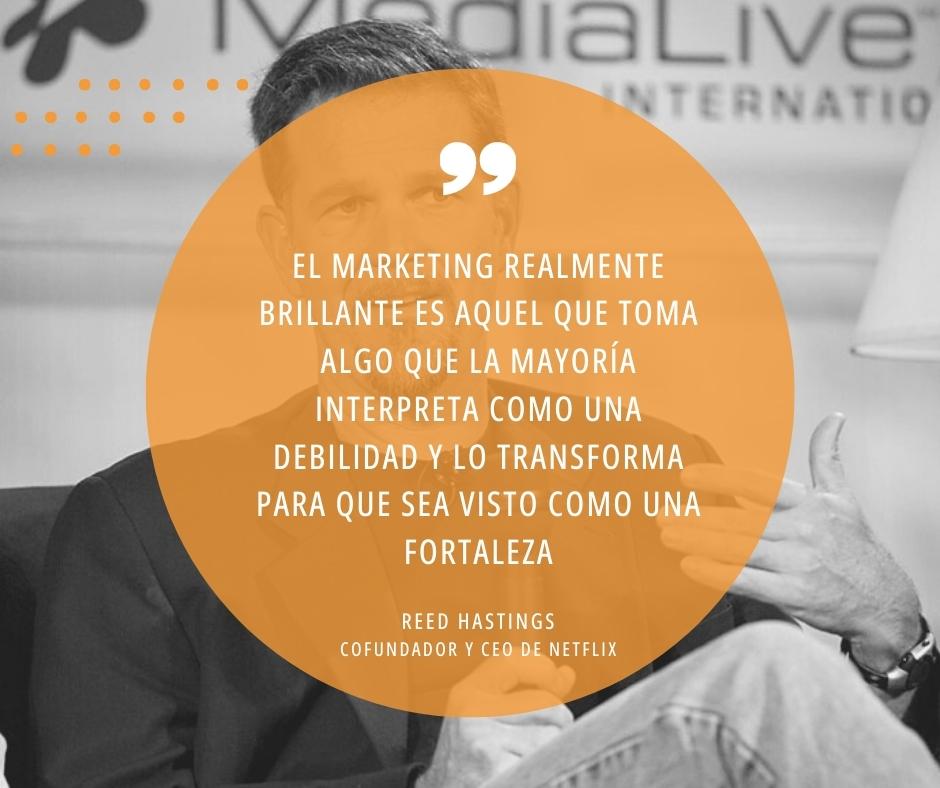 javajan's tweet image. &quot;El marketing realmente brillante es aquel que toma algo que la mayoría interpreta como una debilidad y lo transforma para que sea visto como una fortaleza&quot;
Reed Hastings, Cofundador y Ceo de Netflix 

En #Javajan, nos inspiramos y aprendemos de los más grandes 🙌