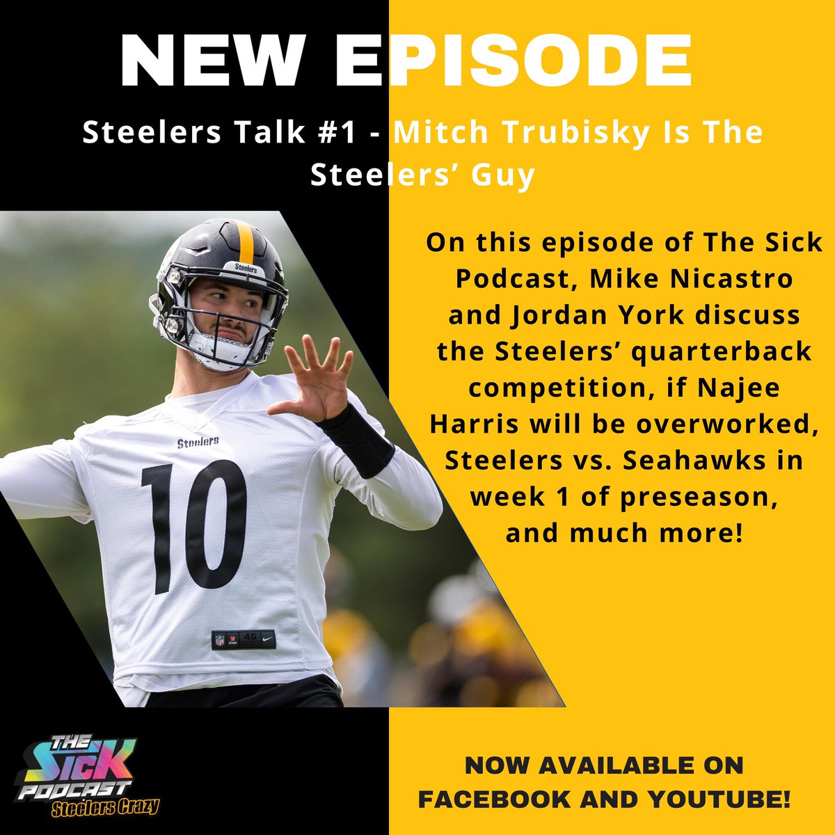 🚨 FIRST EPISODE 🚨 Quarterback battle 👀 Will Najee Harris be overworked? Steelers Vs Seahawks Saturday night 🍿 @MikedUpSports1 & @JordanYorkMusic discuss 👇🏻🎤 Full podcast 👉🏻 youtu.be/mQwQzI4LZV8 #Thesickpodcast #Steelers #SteelersNation