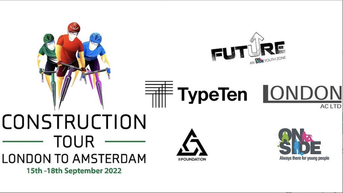 As you may know, TypeTen Ltd, 11 Foundation and London AC Ltd have teamed up to organise an epic three-day charity cycle challenge, with all proceeds going to @futureyouthzone.

To support us and Future Youth Zone, visit our Just Giving page: buff.ly/3SIP1uq