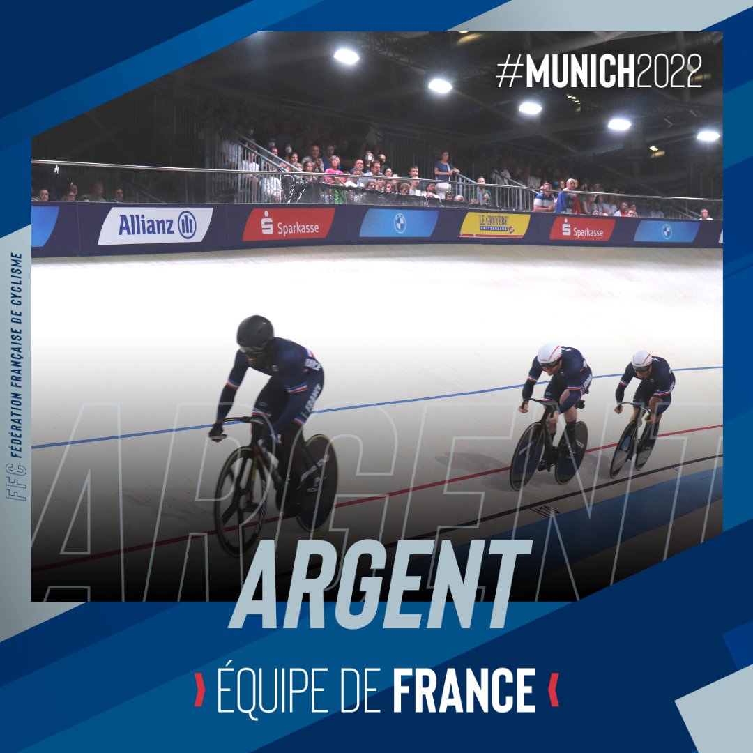 #Munich2022 | Les sprinteurs 🇨🇵 décrochent la médaille d'argent 🥈 et deviennent Vice-Champions d'Europe de vitesse par équipes. 

Bravo à Timmy Gillion, <a href="/hr_helal/">Rayan Helal</a>, <a href="/Seb91120/">sebv</a> et <a href="/LanderneauMel/">Melvin Landerneau</a> !