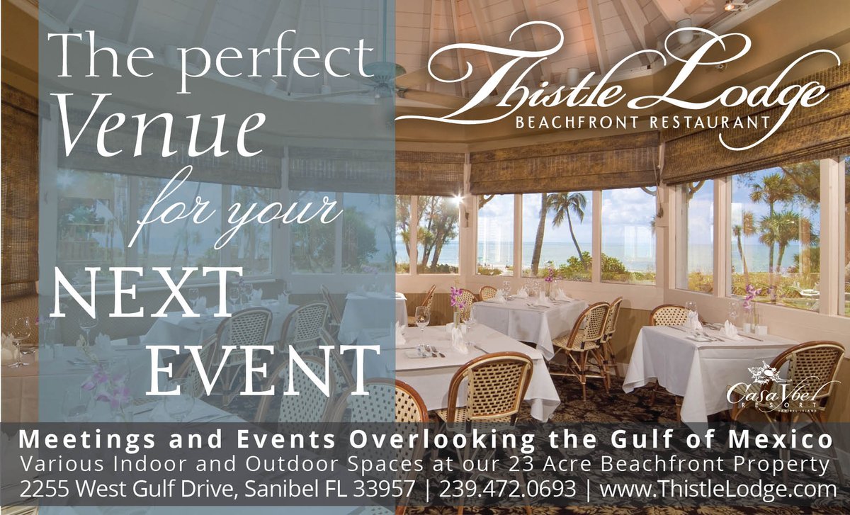 Plan your next meeting or event on Sanibel Island at the award-winning Thistle Lodge Beachfront Restaurant. Now booking holiday parties. Call us at 239-472-0693 for more information.