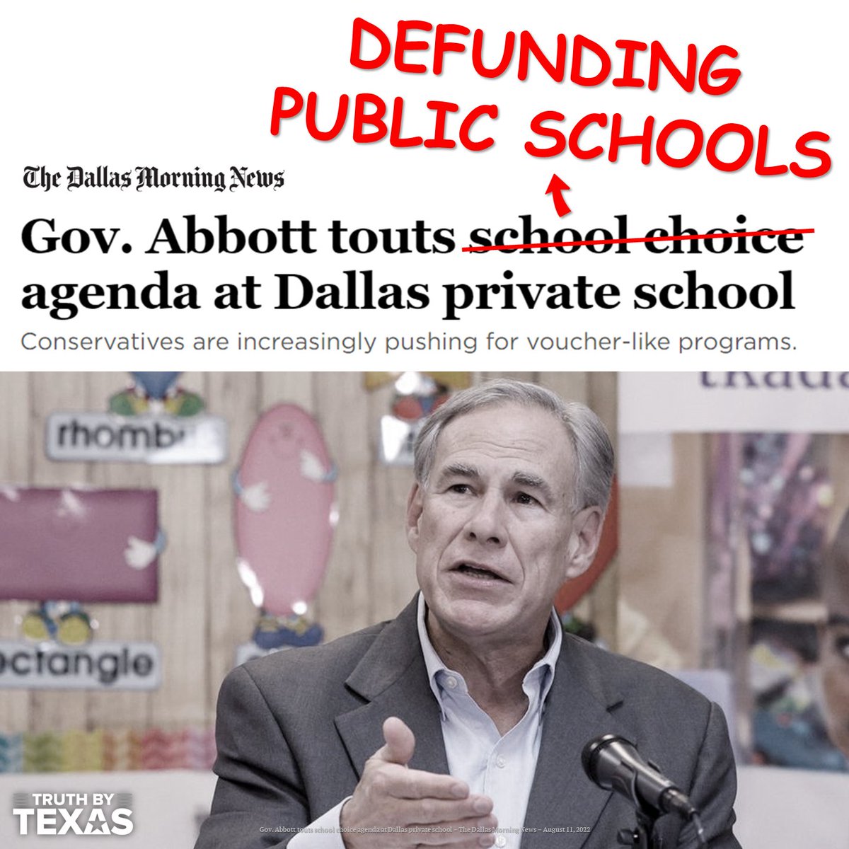 Families in Texas can *already* send their children to Private + Exclusive Religious Schools. But that's not enough for our Republican Gov Greg Abbott & the Texas GOP:

They want to funnel *Your* Public Taxpayer $ into those Private Religious Orgs as well.