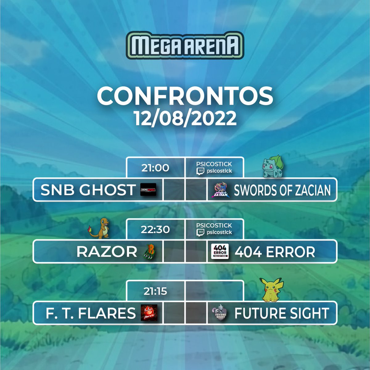 xmgaesports's tweet photo. 📢 Sextar sem Circuito das Insígnias não, né?? Na Mega Arena o que não falta é competitivo de Pokemon Unite! Confira os confrontos de hoje. 🍃🔥💧⚡ https://t.co/mWbI2jBBzP