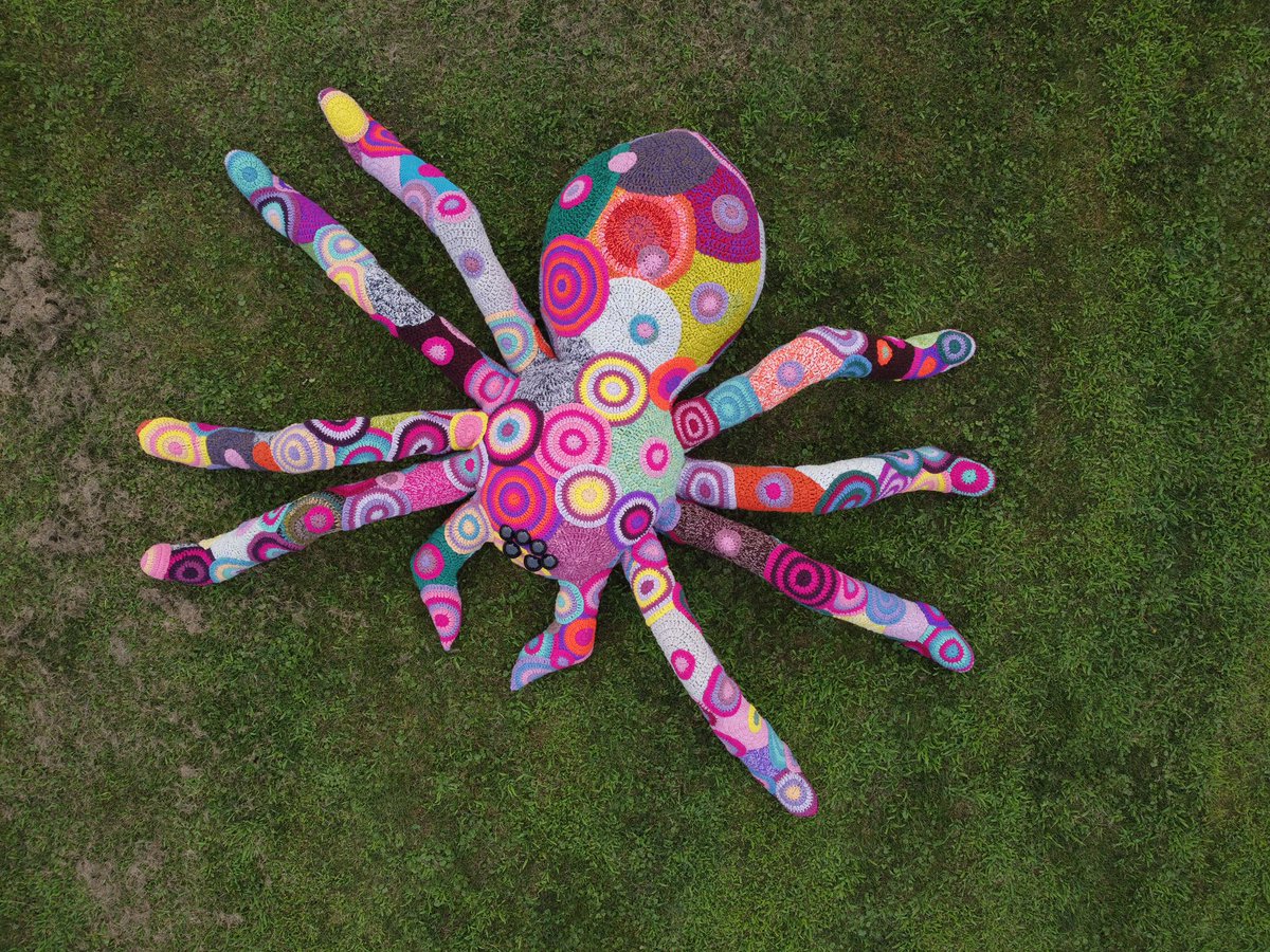 MasseAlexandria's tweet photo. I finished my giant crochet spider 🕷 (this project was funded by John Fluevog Shoes) https://t.co/EfBP10Tjt9