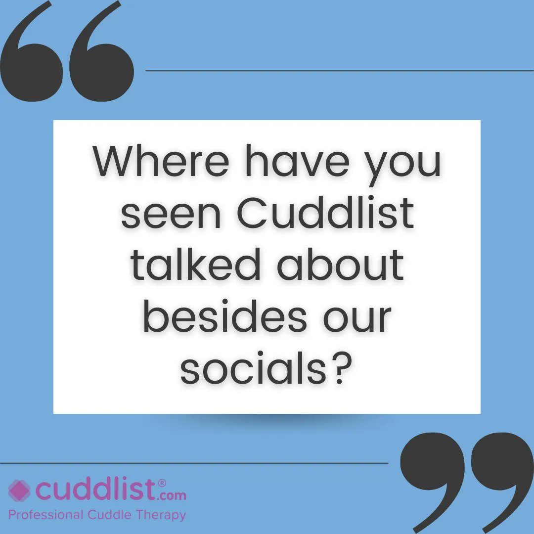 Cuddlist's tweet photo. Friday Discussion Topic:
Where have you seen Cuddlist talked about besides our socials?
#cuddlist #fridaydiscussion #cuddletherapy #discusiontopic #cuddletherapist #fridaydiscussiontopic #tipsandtricks https://t.co/u3lSXW64Zo