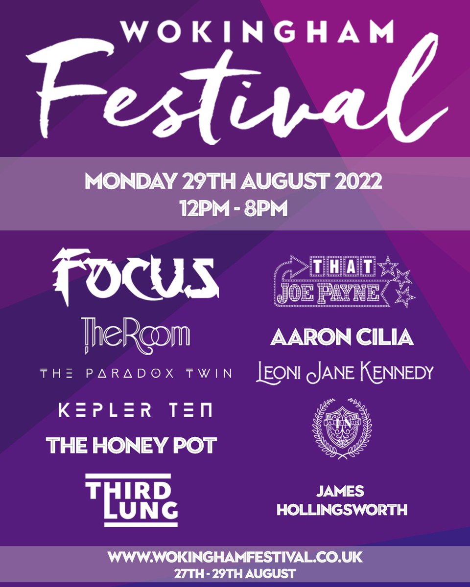 Wokingham Festival (@wokinghamfest) on Twitter photo Day 3! Tix - wokinghamfestival.co.uk/shop
<a href="/Focustheband/">Focus the band</a> <a href="/KeplerTen/">Kepler Ten</a> <a href="/TheRoom_eu/">The Room</a> <a href="/TheParadoxTwin_/">The Paradox Twin</a> <a href="/ThirdLungUK/">THIRD LUNG</a> <a href="/jh0llingsw0rth/">James Hollingsworth</a> <a href="/thatjoepayne/">That Joe Payne</a> <a href="/LeoniJKennedy/">Leoni Jane Kennedy</a>
Plus 2 other days of great bands! Day 3! Tix - wokinghamfestival.co.uk/shop
<a href="/Focustheband/">Focus the band</a> <a href="/KeplerTen/">Kepler Ten</a> <a href="/TheRoom_eu/">The Room</a> <a href="/TheParadoxTwin_/">The Paradox Twin</a> <a href="/ThirdLungUK/">THIRD LUNG</a> <a href="/jh0llingsw0rth/">James Hollingsworth</a> <a href="/thatjoepayne/">That Joe Payne</a> <a href="/LeoniJKennedy/">Leoni Jane Kennedy</a>
Plus 2 other days of great bands!