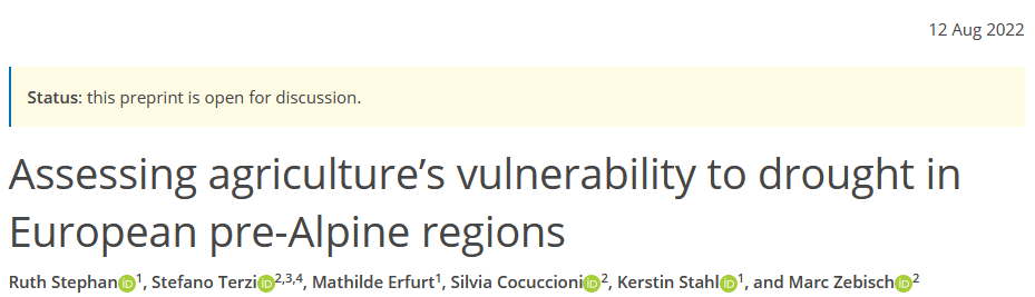 Ruth Stephan (@ruthstephan11) on Twitter photo Our study Assessing agriculture's vulnerability to drought in European pre-Alpine regions is ready to be discussed! <a href="/Ste_rzi/">Stefano Terzi</a> <a href="/Silcocu/">Silvia Cocuccioni</a> <a href="/ZebischMarc/">Marc Zebisch</a> <a href="/KerstinStahl1/">Kerstin Stahl</a> @MathildeErfurt egusphere.copernicus.org/preprints/2022… Our study Assessing agriculture's vulnerability to drought in European pre-Alpine regions is ready to be discussed! <a href="/Ste_rzi/">Stefano Terzi</a> <a href="/Silcocu/">Silvia Cocuccioni</a> <a href="/ZebischMarc/">Marc Zebisch</a> <a href="/KerstinStahl1/">Kerstin Stahl</a> @MathildeErfurt egusphere.copernicus.org/preprints/2022…