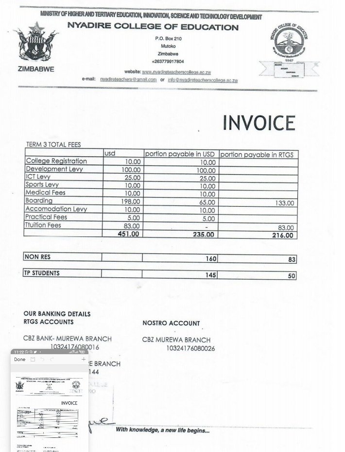 bhuru22's tweet photo. @nickmangwana Meanwhile the Nyadire teacher's college fees https://t.co/TpwN3gF03v