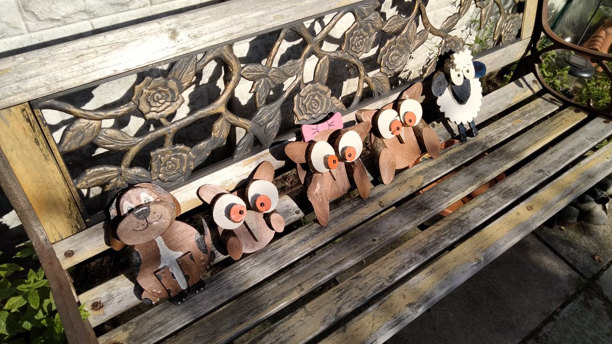 philscowcroft's tweet photo. I'm beginning to think I have a problem and I'm sure this lot should star in their own 8 part animated television series. Now for some hashtags #nuttree #saw #branch #idea #animals #hardboard #mitre #nails #screws #swearing #paint #varnish #bench #lineup https://t.co/7yOPySt3lr