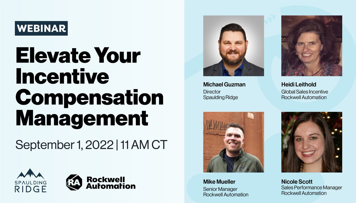 Tune into our upcoming webinar to hear from Spaulding Ridge and the Rockwell Automation team as they share how modernizing their compensation system positively impacted their sales strategy. bit.ly/3bTxdfx

#spauldingridge #bestincloud #Anaplan #RockwellAutomation #ICM