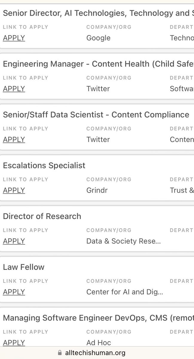 _bekah_'s tweet photo. 👀 Many #ResponsibleTech roles added to @AllTechIsHuman job board this week! 

250+ roles, daily updates https://t.co/pRSws0MPWp

#PublicInterestTech #AIEthics #TrustAndSafety

Jobs at @theCAIDP @HumaneTech_ @UnitedHealthGrp @AdHocTeam @NDI @InstituteGC @Grindr and many more 🕵️‍♀️ https://t.co/MfzNT9lnyM