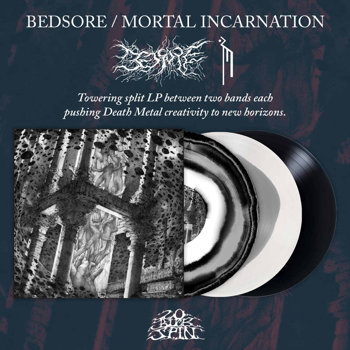 The vinyl version of the massive BEDSORE / MORTAL INCARNATION split is available to pre-order today as well.  <a href="/mrtlncrntn/">Mortal Incarnation</a> 

20buckspin.com/bedsoremi

20buckspin.bandcamp.com/album/split

Already out on CD / TAPE / DIGITAL.

Release date is set for September 30th.