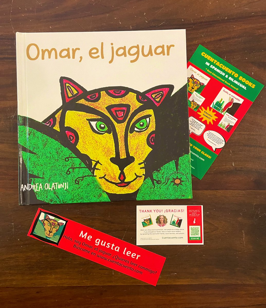 glendadehoyos's tweet photo. Nothing better than receiving by mail a #NNELLSummit22 raffle gift! Thanks @AndreaOlatunji for this beautiful book, ‘Omar, el jaguar’! I can’t wait to use it with my Rainforest Unit, especially bc my K ss are always obsessed with “los jaguares”! 🐆#clasedeespañol #EarlyLang https://t.co/onhGVdLfHQ