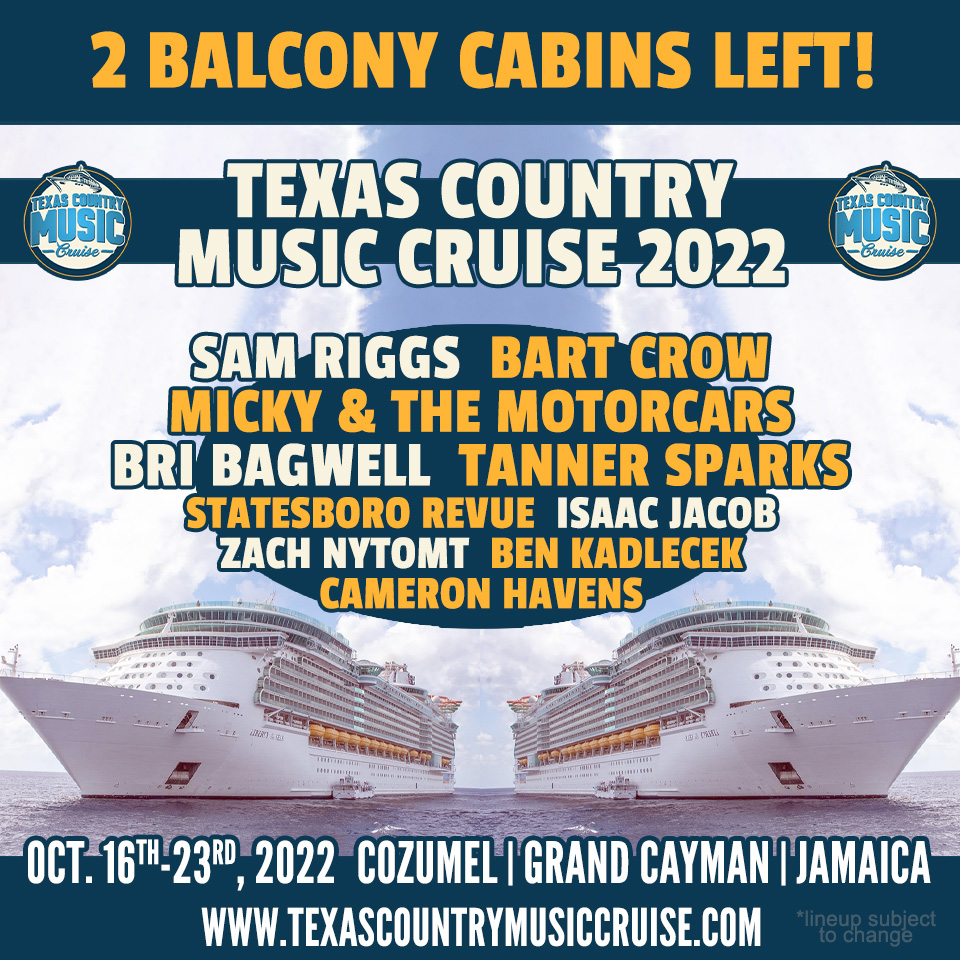 Cabins going quick- just 2 balcony cabins left! TCMC sails Oct. 16-23, 2022 from Galveston with @SamRiggsMusic @BartCrow @themotorcars and more! Cozumel, Grand Cayman, and Jamaica! texascountrymusiccruise.com #texascountry #countrycruise #galvestoncruise #cruisedeal #themecruise