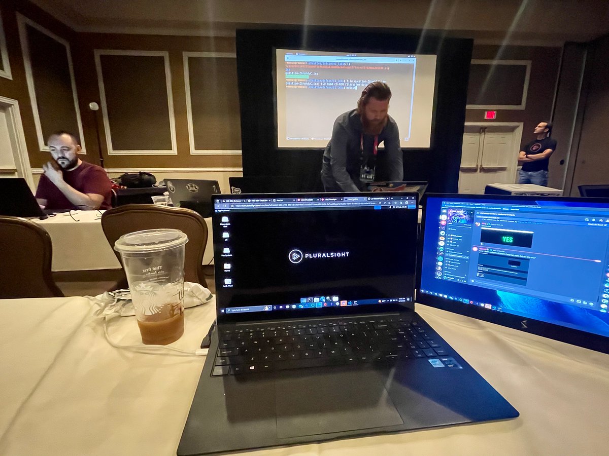 Bri Frost (@afrostybri) on Twitter photo Starting my morning @ #DEFCON30. Modern Malware Analysis workshop with <a href="/jstrosch/">Josh Stroschein | The Cyber Yeti</a> <a href="/ARosenmund/">Aaron Rosenmund</a> and <a href="/rj_chap/">Ryan "Chaps" Chapman</a> 
#malwareanalysis #pluralsight Starting my morning @ #DEFCON30. Modern Malware Analysis workshop with <a href="/jstrosch/">Josh Stroschein | The Cyber Yeti</a> <a href="/ARosenmund/">Aaron Rosenmund</a> and <a href="/rj_chap/">Ryan "Chaps" Chapman</a> 
#malwareanalysis #pluralsight