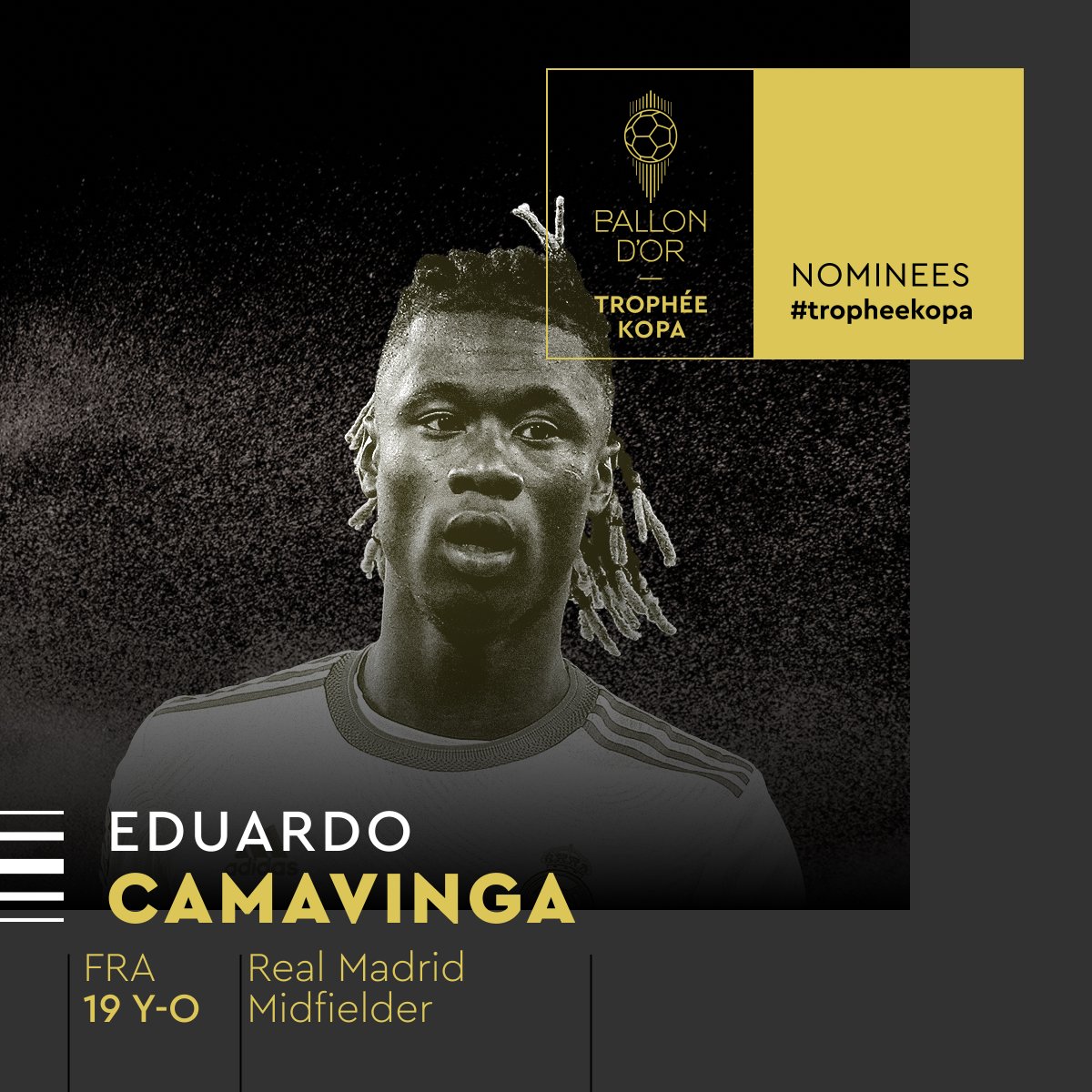 Nominated for the 2022 Kopa Trophy… ✨ @Camavinga @realmadrid #TropheeKopa #ballondor