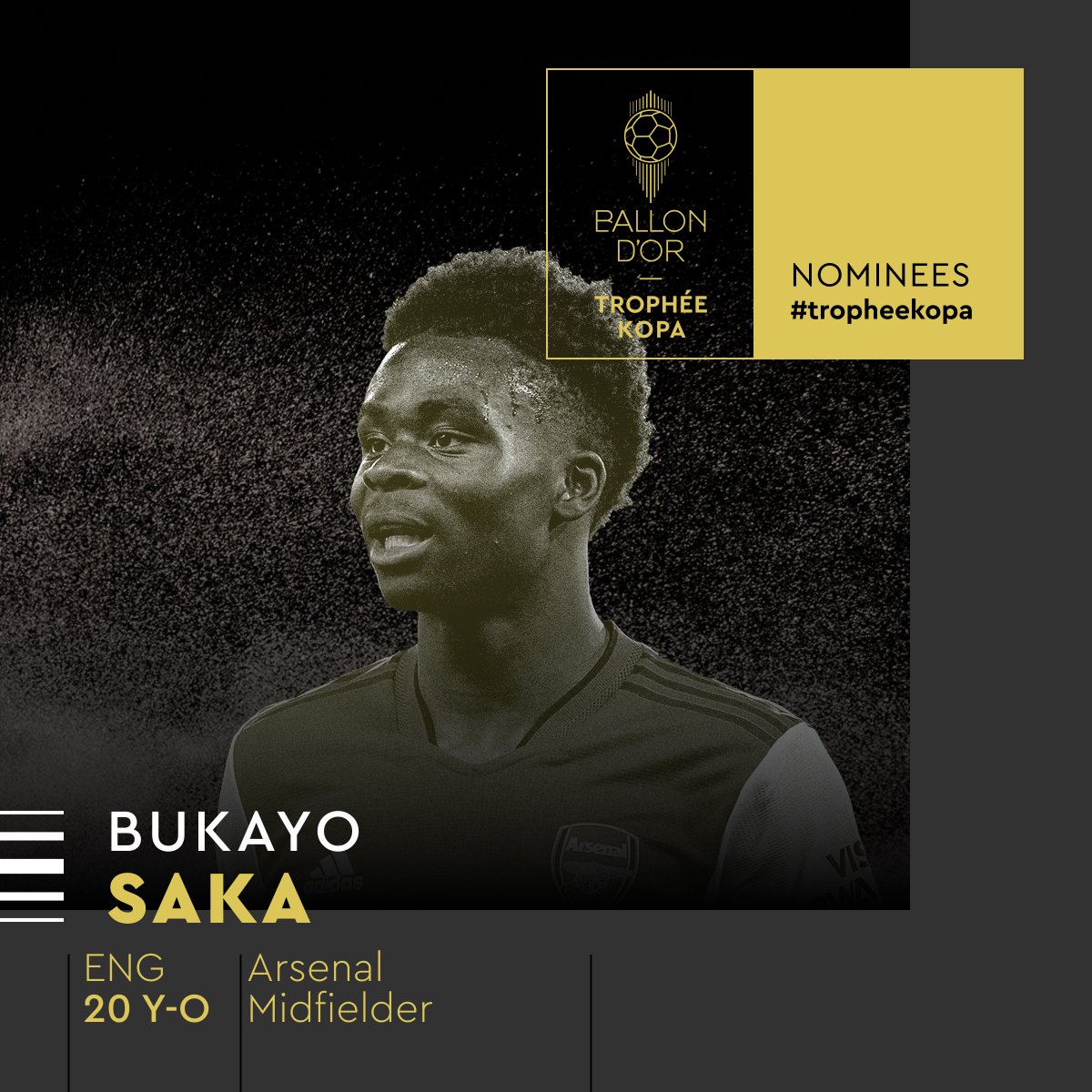Nominated for the 2022 Kopa Trophy… ✨

@BukayoSaka87
@Arsenal

#TropheeKopa #ballondor