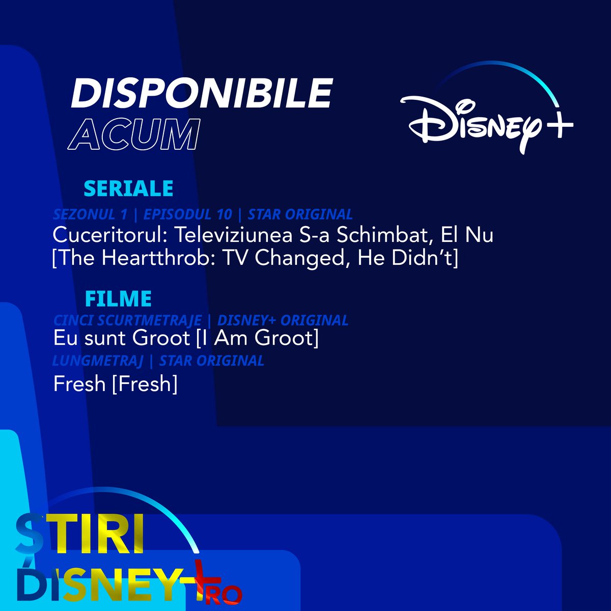 StiriDisneyPlus's tweet photo. Iată titlurile disponibile de săptămâna aceasta pe Disney+! #DisneyPlusRO https://t.co/Xc5wkurIhQ
