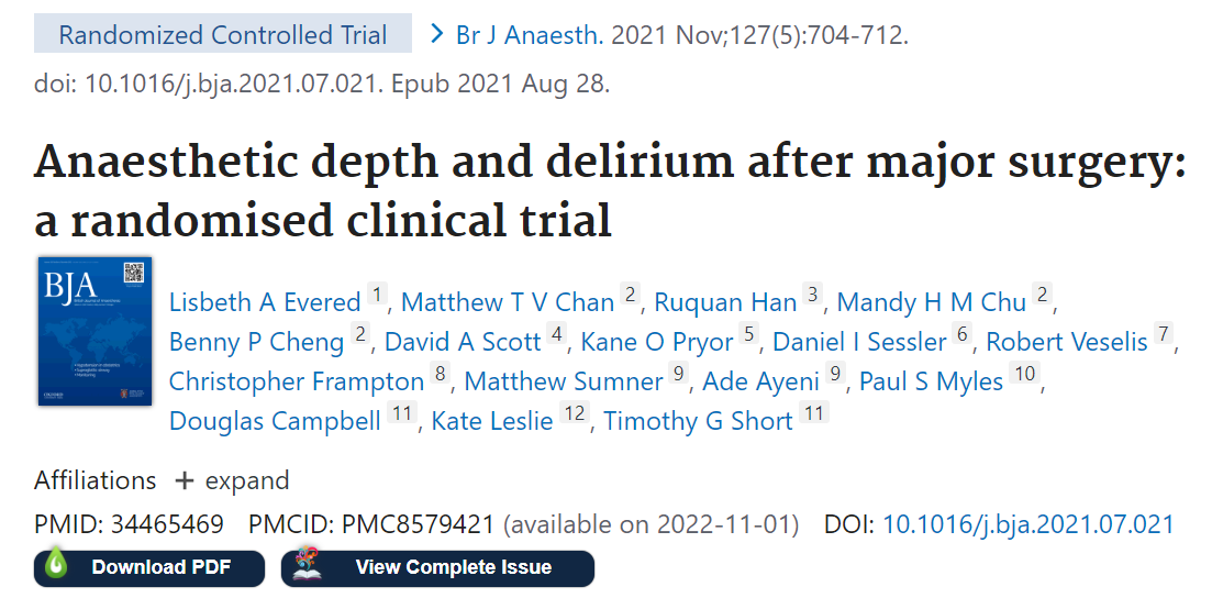 Read the latest on postoperative #delirium &amp; anaesthetic depth after major surgery from #AmerDeliriumResearch committee member Dr. Lis Evered 

bit.ly/3w2DEnv 

<a href="/BJAJournals/">British Journal of Anaesthesia</a> <a href="/EstherOh_MDPhD/">Esther S. Oh</a> <a href="/ICUKhan/">Sikandar Khan, DO, MS</a> <a href="/minipixie26/">Heidi Lindroth</a> <a href="/GenShinozakiMD/">Gen Shinozaki, MD</a>