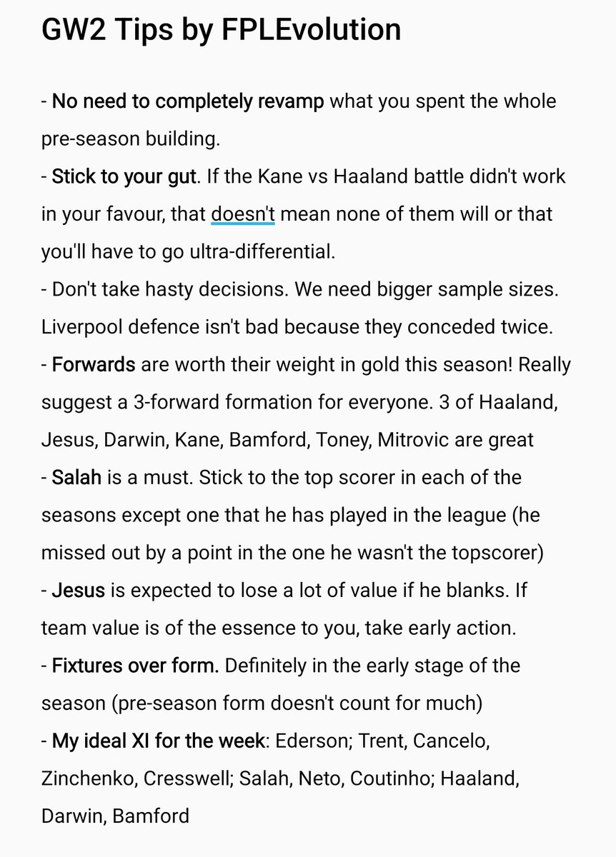 fplevolution's tweet photo. Here are my #FPL Tips for #GW2
I know there are plenty going about but would love it if you could shower some of that abundant love this way, too! Aiming for #FPLEvolution from the #FPLCommunity https://t.co/ElENWOLypq
