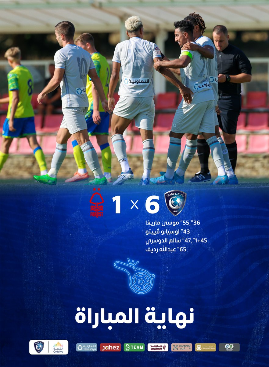 Alhilal_FC's tweet photo. 🔚 نهاية المباراة

#الهلال ٦ x ١ نوتينغهام فوريست الإنجليزي
#الهلال_نوتينغهام  

⚽️⚽️ @marega91 
⚽️ @LucianoVietto
⚽️⚽️ @salem_d29
⚽️ #عبدالله_رديف https://t.co/n35HnTsg9I