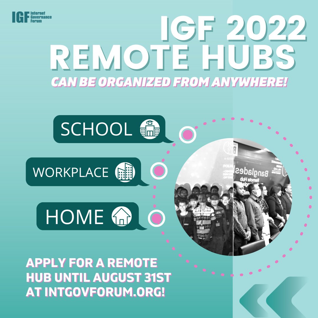 🖥️Remote Hubs are a longstanding @intgovforum tradition! They enable groups to join #IGF2022 virtually from their schools, offices... or homes, with extra engagement opportunities. 

💫Find out more & Apply until 🗓️AUG 31st | bit.ly/3dlt18F

#ResilientInternet #NetGov