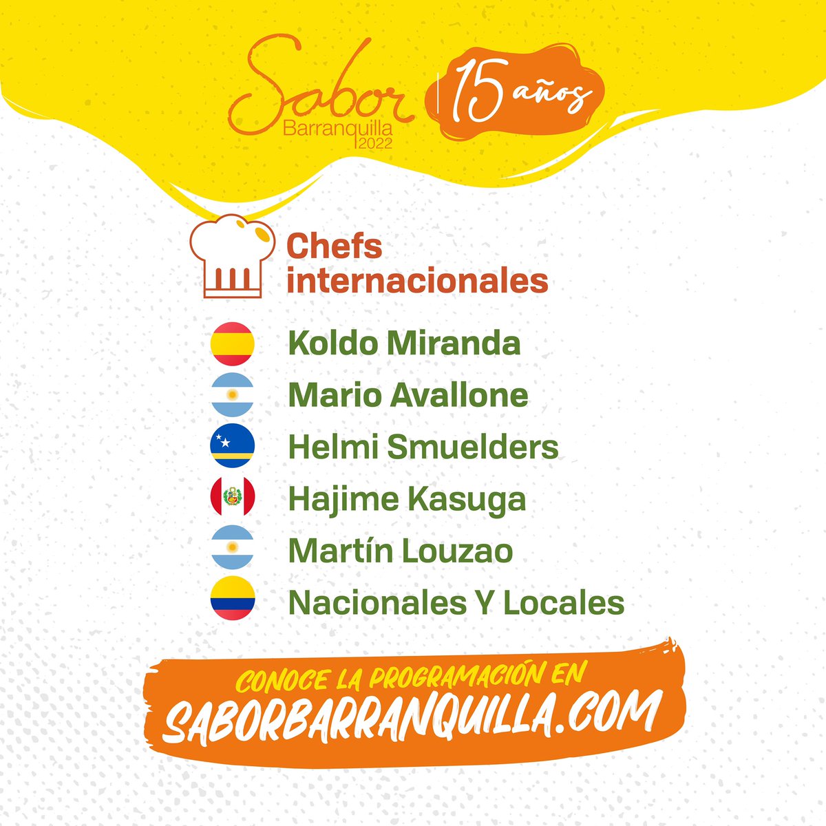 sabor_bquilla's tweet photo. ¡Asegura la primera fila en las tarimas de #SaborBarranquilla! Para celebrar nuestros 15 años, tendremos una exquisita programación. Además de @tuliorecomienda , contaremos con grandes exponentes de la gastronomía.

Te esperamos del 25 al 28 de agosto en Puerta de Oro 📆 https://t.co/ibJYVlr4bB