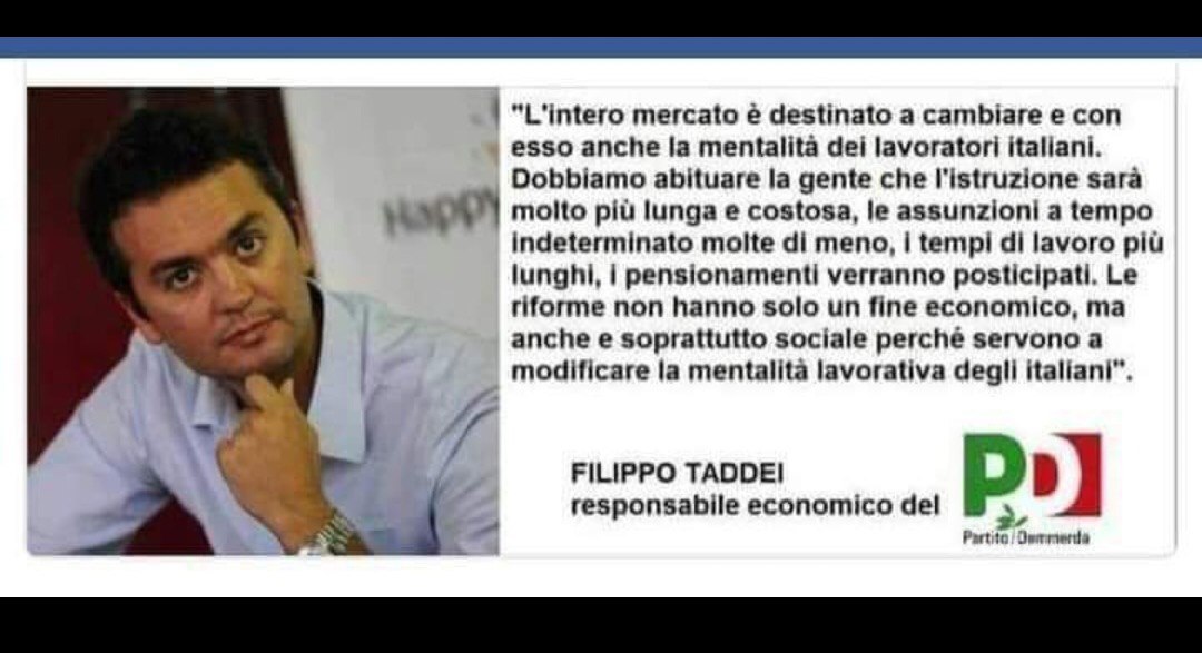 freedomsempre68's tweet photo. Filippo Taddei, poche idee ma molto chiare.                         
L’impronta è la stessa di Draghi, Goldman Sachs. Insomma, un altro squalo della collezione 
GLI SPIETATI del PD                                                

Alla larga da questa gente https://t.co/lyrwhZ2zJl