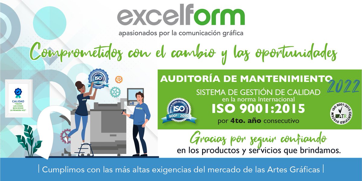 ExcelForm_GL's tweet image. El esfuerzo y arduo trabajo continuo nos ha llevado a seguir creciendo como empresa y organización, haciéndonos acreedores por 4to año consecutivo de nuestra certificación: ISO 9001:2015, gracias a nuestro resultado aceptable del Sistema de Gestión de Calidad. 
#ISO9001