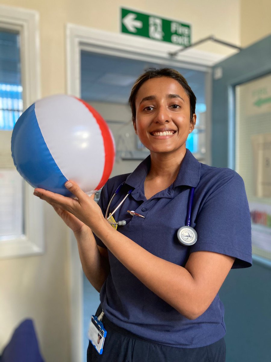 CynthiaKphysio's tweet photo. One of our brilliant ITU patients was our #RehabLegend today💪, a great volleyball &amp; football session to spice up edge-sitting practice🏐⚽️! 
Thanks @nicki_heys for capturing my forehead vein trying to inflate this beachball!😂 https://t.co/CjGGx5LEk0