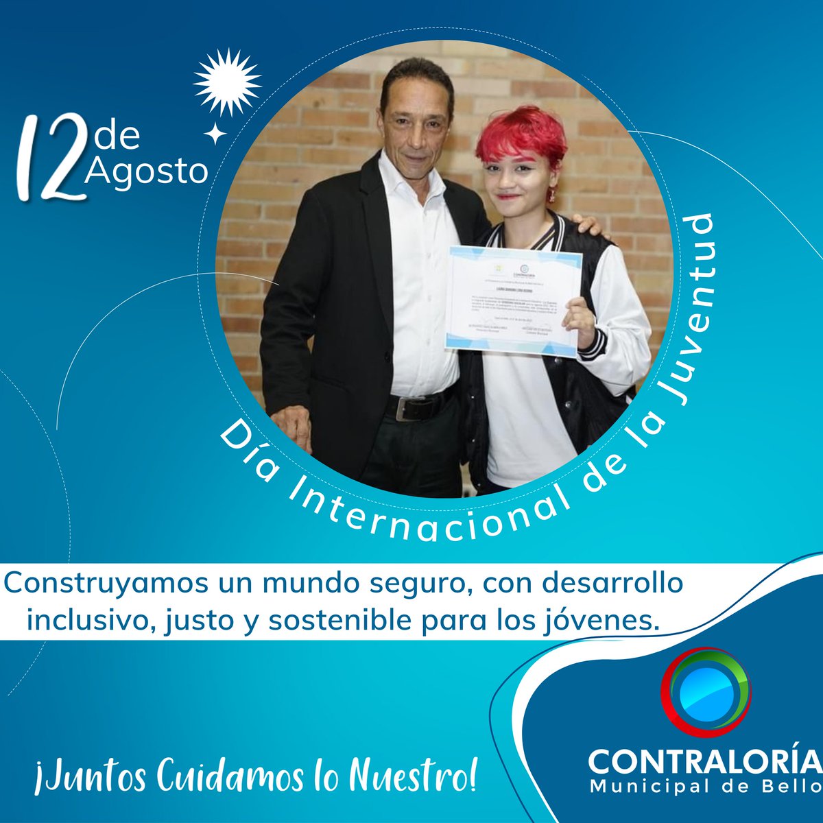 ContraloriBello's tweet photo. #Conmemoramos | En el #DíaInternacionalDeLaJuventud queremos recordarles a nuestros #ContraloresEstudiantiles su importante papel en la participación ciudadana a través del liderazgo juvenil. ¡Gracias por proyectar la vida escolar hacia la vida ciudadana! #JuntosCuidamosLoNuestro https://t.co/hbv7KNvWdB