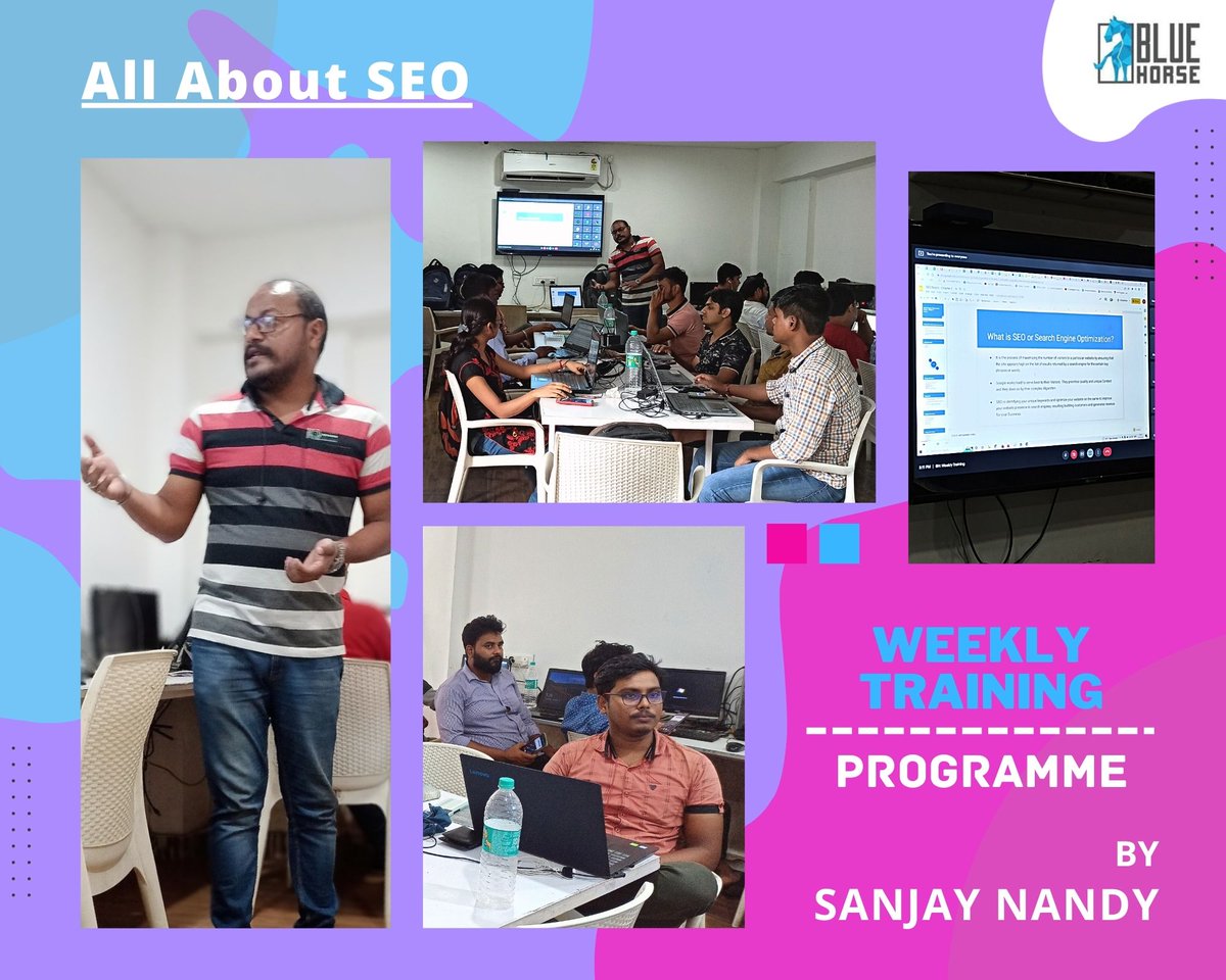 BlueHorse_sw's tweet photo. Last week we had a great session on the topic "All about SEO" by @sanjaynandy84
 
learning is a lifelong process of keeping abreast of change.

#bluehorse #learning #seo #sanjaynandy #abreast #bluehorsesoftware #happylearning  #teach #learn https://t.co/Hu1A4cAWxn