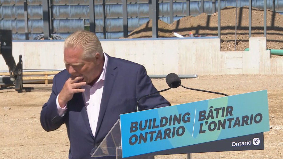 Doug Ford seen at a press conference today demonstrating how Ontarians will remove their own tonsils once his new money-saving universal healthcare plan is in place.